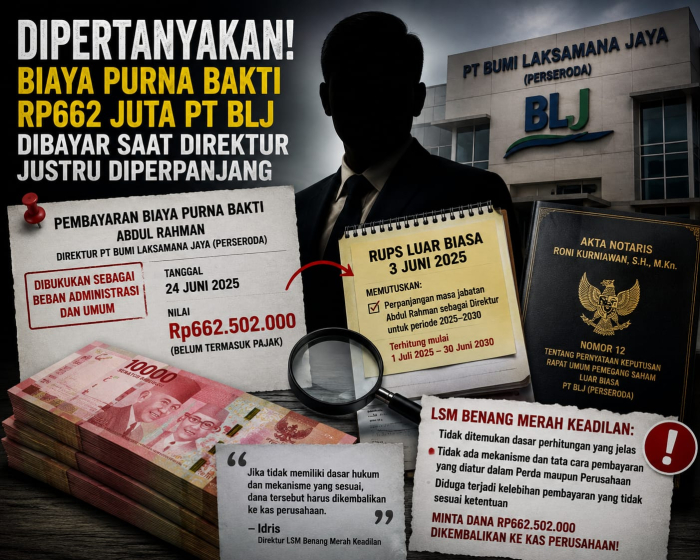 Biaya Purna Bakti Rp662 Juta PT BLJ Disorot, Dibayar Saat Direktur Justru Diperpanjang