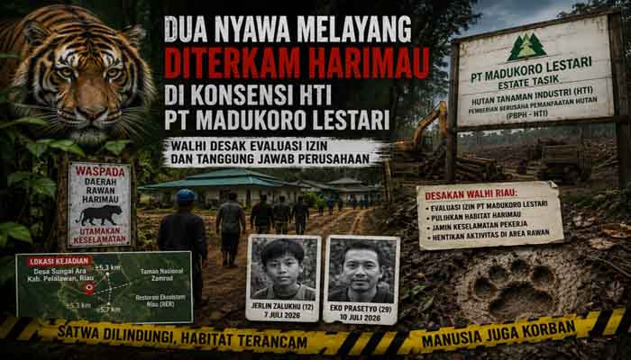 Dua Nyawa Melayang Diterkam Harimau, Izin HTI PT Madukoro Lestari Disorot, WALHI Desak Evaluasi Total
