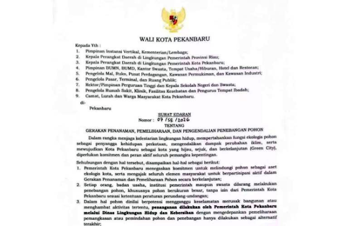 Komitmen Green City, Wako Pekanbaru Keluarkan SE Larangan Penebangan Pohon