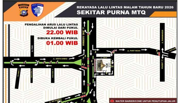 Sejumlah Ruas Jalan di Pekanbaru Ditutup Saat Malam Pergantian Tahun 2026